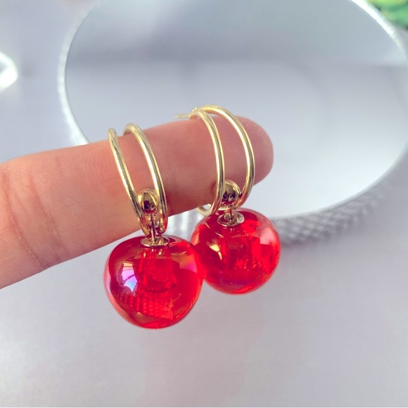 ๐Flush Red Cherry Drop Earrings - Picture 3 of 7